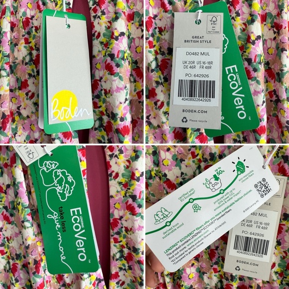 NWT BODEN Floral Ruched Jersey Midi Dress Multi Painterly Floret Puff Sleeve 16 - Picture 11 of 16